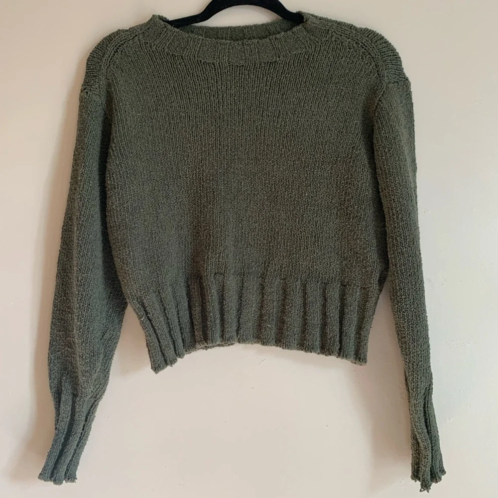 J. Crew Forest Green Crew Neck Sweater Crop Women Size XXS Cotton Winter Top